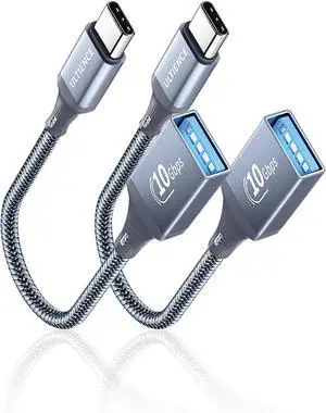 USB C to USB Adapter 2 Pack: USB Female to USB C Male OTG Cable - 10Gbps SuperSpeed Data Transfer for MacBook Pro/iPad Air iPhone 16 15 Pro Max (0.59ft Grey)