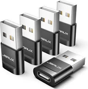 USB C Female to USB Male Adapter (5-Pack) 3.1A Fast Charging Compatible with iPhone 16 15 14 13 Pro Max  Watch Galaxy Watch  S24 S23 S22 CarPlay Android Auto-Black