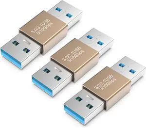 3Pack USB Adapter Male to Male 10Gbps USB 3.1 Type A to Type A high Speed Extension Connector for Hard Driver Laptop DVD Player USB3.0 Hub Monitor Camera Gold