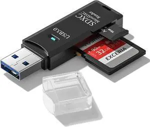 USB3.0 Micro SD Card Reader 5Gbps 2-in-1 SD Card Reader to USB Adapter Memory Card Reader for SDXC SDHC MMC RS-MMC Micro SDXC Micro SD Micro SDHC and UHS-I Cards (1Pack Black)