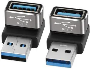 90 Degree USB 3.0 Adapter 2 Pack (Up and Down) Right Angle USB Type-A Male to Female USB L Shape On The Go (OTG) Connector Extender Support Charge & Data Sync (5Gbps) for PC Laptop Mouse Keyboard