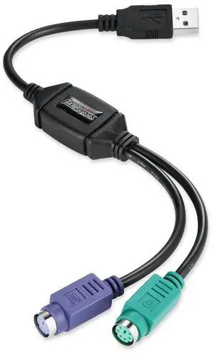 PERIPRO-401 PS2 to USB Adapter for Keyboard and Mouse - Built-in USB Controller - Black
