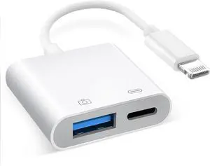 [ MFi Certified] Lightning to USB Camera Adapter with Charging Port Portable USB 3.0 Female OTG Cable Adapter for Select iPhone iPad Models Support Card Reader USB Flash Drive MIDI Keyboard