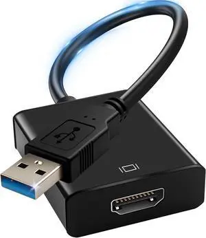 USB to HDMI Adapter for Monitor USB A 3.0 to HDMI Screen Converter 1080P Full HD Video Display Connector Compatible with Windows 11/10/8/8.1/7 and MacOS System (Black)