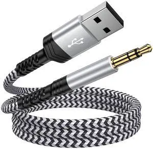USB to 3.5mm Male AUX Audio Jack Cable 3FT USB A to 3.5mm TRS Audio Cord Jack Adapter Nylon Braided Stereo AUX Cable for PC Compurter Speaker Headphones Laptop Mac OSX Desktop PS5 PS4 Windows