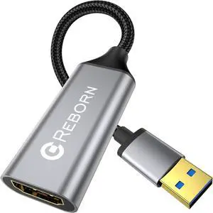 USB to HDMI Adapter 1080P@60Hz USB 3.0 Male to HDMI Female Multi-Display Cable Converter Suitable for MacOS Windows 7/8/10/11