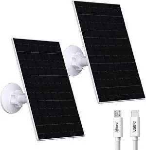 7W Solar Panel Compatible with Eufycam USB-C Solar Charger for 5V Battery Cameras IP66 Waterproof 360° Adjustable Mount 9.8ft Charging Cable 2 Pack