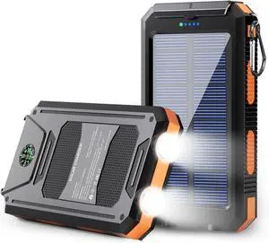 Solar Charger Power Bank - 36800mAh Solar Phone Charger USB-C QC3.0 Fast Charger with LED Flashlight IP65 Waterproof Portable Power Bank for Camping Hiking Outdoor Activities