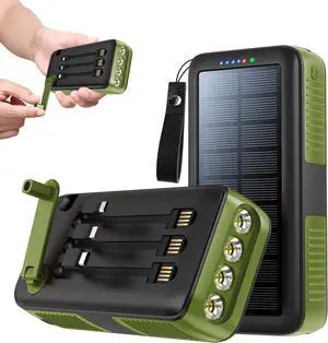 Solar Charger Power Bank 63200mAh Hand Crank Power Bank with USB-C in/Output QC3.0 Fast Charging 15W 4 Ports Outdoor Battery Pack Flashlights for Outdoor Camping Survival Gear