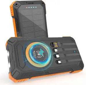 Solar Charger Power Bank 49800mAh 22.5W Portable Charger 15W Wireless Charging Solar Panel Charger Built-in Four Cable with USB C for Cell Phones with Dual Flashlight for Camping
