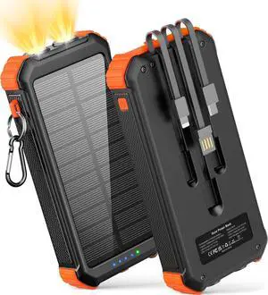 45800mAh Solar Charger Power Bank Portable Phone Charger with USB C in/Output 5V3.1A QC 3.0 Fast Charging Solar Panel for Cellphone External Battery Pack with Dual Flashlights for Camping