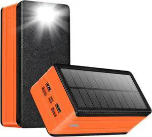 Solar Power Bank Battery Pack 80000mAh PD 22.5W Fast Charging Cellephone Charger USB-C in&Out with 9 LED Lights 3 Modes Flashlight Compatible with iPhone Tablet Earphone for Camping Outdoor