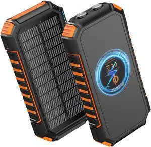 -Solar-Phone-Charger-26800mAh - Wireless Power Bank with LED Flashlight - 3.0A Fast Charging External Battery Bank with USB C for iPhone Galaxy Tablet & Outdoor Camping