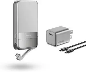 Rapid Power Bank Wireless 5000mAh & 30W GaN USB C Charger Qi2 Certified Ultra-Fast Magnetic Portable Charger with Stand & Built-in Cables Battery Pack Compatible with iPhone 16/15/14/13