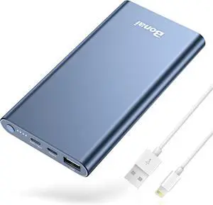 Portable Charger 12 000mAh 5V/3A Fast Charging Power Bank Dural Input & Output Ports (USB-C in & Out) Portable Phone Charger for iPhone 15/14/13/12 Series Galxy Android iPad etc - Blue