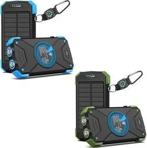 2 Pack Solar Charger Power Bank 10 000mAh Portable Wireless Charger 20W Fast Charging External Battery Pack with USB C for Cell Phones