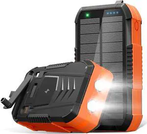 Solar Charger Wireless Power Bank 73200mAh Built in 2 Cables and Hand Crank Portable Charger 22.5W Fast Charger 6 Outputs & 4 Inputs External Battery Pack with Bright Flashlight and Compass