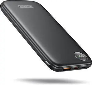 Powerbank Fast Charging Max 12V/4.5A Ultra Slim Portable Charger USB C 10000mah Travel Power Bank for iPhone 11 12 13 14 15 16  Android DC Lightweight Battery Pack Phone Charger Deep Black