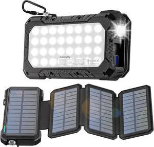 Solar Charger Power Bank 26800mAh Portable Charger QC3.0 Fast Charger Built-in LED Flashlight (SOS) and Camping Light Outdoor Power Bank with Compass for All Mobile Phones and Electronic Devices