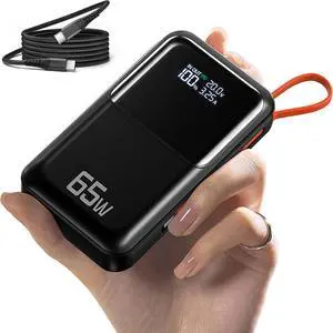 65W Portable Laptop Charger - 27 000mAh Power Bank with Built-in USB-C Cables 3-Port 130W Total Fast Charging for MacBook/iPhone/Steam Deck|TSA-Approved Travel Essential Airplane Safe Battery Pack