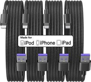 [ MFi Certified] iPhone Charger 6 FT 4Pack Lightning to USB Cable Nylon Braided Fast iPhone Charging Cord for iPhone14/13 Pro Max/12 Pro/11 Mini/XR/Xs/X/8/7/Plus/6S/6/SE/iPad 6 Feet