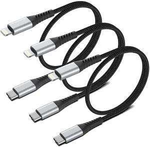 2FT USB C to Lightning Cable Short 3Pack iPhone Charging Cable USB C Braided 2 Foot Type C to Lightning Cable PD Fast Charging for  iPhone 14 13 12 11 Pro Max Mini 10 8 7 Plus XR XS SE AirPods