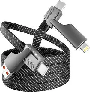 4 in 1 Charging Cable Fast Charging 65W USB C Cable 4-in-1 USB Multi Charging Cable with E-Mark Chip Multiple iPhone Charger Cord for iPhone 16/15/14/13 Series/Pad/Android/Tablets and More(4FT)