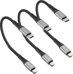 6 inch USB C to Lightning Cable Short 3-Pack Braided Type C Lightning Cable PD Fast Charging MFi Certified 0.5ft iPhone Charging Cord for  iPhone 14 13 12 11 Pro Max Xs Plus iPad Air Black