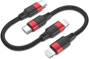 6 Inch Type C to Lightning Cable Braided 0.5ft iPhone USB C Cord [MFi Certified] 2 Pack Short Lightning to USBC Cable for iPhone 14/13/12/11 iPad mini