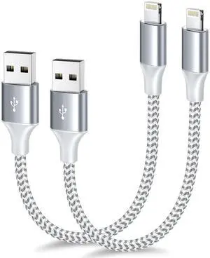 [ MFi Certified] Short iPhone Charger 1ft 2Pack USB A to Lightning Cord Nylon Braided 12 Inch Fast Charging iPhone Cable Compatible with iPhone 14 13 12 11 Pro/Max/Mini Xs SE2/iPad for Car