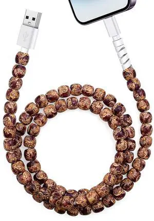 for iPhone Charging Cord 3.3FT Cute Beaded Phone Charger Cable [MFi Certified] 66W Fast Charger Cord USB A Charging Cable for iPhone 14 13 12 11 Pro Max 8 7 6 Plus iPad Pro/Air/Mini Wooden