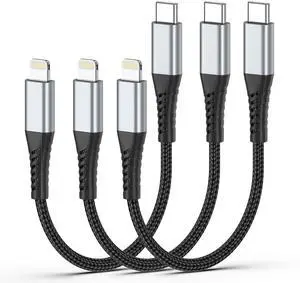 6 inch USB C to Lightning Cable Short 3Pack USB C iPhone Charger Cord Braided 0.5FT Type C to Lightning Cable PD Fast Charging for  iPhone 14 13 12 11 Pro Max Mini 10 8 7 Plus XR XS SE AirPods