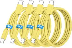 USB C to USB C Cable 3FT for  iPhone 16 15 Charger Cord 4Pack 60W C to C Cable Fast Charging Wire for iPhone 16 15 Pro Plus Pro Max iPad Pro/Air MacBook Pro/Air for Galaxy S24 S23-Yellow