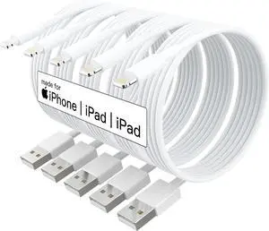 [ MFi Certified ] 5Pack 10ft iPhone Charger Cable Long Lightning Cable 10 Foot High Fast 10 Feet iPhone Charging Cable Cord Connector for iPhone 12 Mini 12 Pro Max 11 Pro MAX XS Xr X 6 AirPods