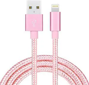 iPhone Charger Lightning Cable 1 Pack 3 ft Rosegold Nylon Braided USB Charging High Speed Data Sync Transfer Cord Compatible with iPhone 14 13 12 11 Pro Max Xs Max Xr Xs X 8 7 Plus 6s 6