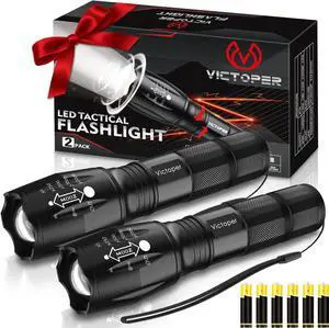 LED Flashlight 2 Pack Bright Tactical Torch High Lumens with 5 Modes Waterproof Zoomable Flash Light for Outdoor Gifts for Hunting Camping Essentials Gear Dorm Room Back to School