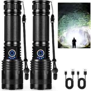 Rechargeable LED Flashlights High Lumens 9000 Lumens Super Bright Flashlights with 5 Modes Waterproof Powerful Flash Light Multifunctional Flashlights for Home Camping Hiking(2 Pack)