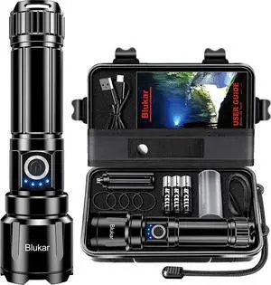 Rechargeable Flashlight High Lumens Super Bright LED Powerful Tactical Torch - 5 Light Modes Zoomable Long Lasting Waterproof Handheld Flash Light for Emergency Camping Hiking