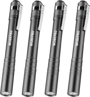 LED Pen Light Aluminum Pen Flashlights Pocket Flashlight with Clip for Inspection Emergency Everyday 2AAA Batteries Include Gray(4-Pack)