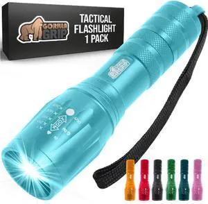 Powerful LED Tactical Flashlight 750 FT High Lumens 5 Adjustable Modes Water Resistant Ultra Bright Zoom Flashlights Small Mini Flash Light Camping Night Dog Walking Turquoise