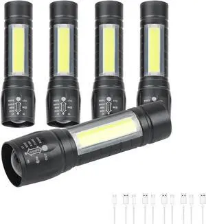 5 Pack Mini Small Pocket LED Flashlight USB-C Rechargeable High Lumens Bright Powerful EDC Flash Lights - Aluminum Handheld Flashlight Bulk for Portable Camping Christmas Gifts
