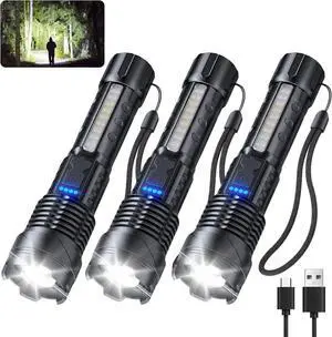 Flashlight 3 Pack Rechargeable Flashlights High Lumens 7 Modes LED Flashlight with IP67 Waterproof Adjustable Handheld Tactical Flashlight for Camping Home Emergency Outdoor