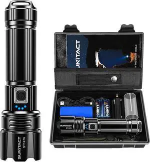 Flashlights High Lumens Rechargeable Flashlight Led 2000 Lumen XHP70.2 Super Bright Flash Light High Powered Handheld Flashlights for Emergency Camping Gift IP67 Waterproof Adjustable