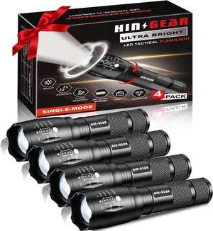 1 Mode Flashlights 4 Pack Super Bright Zoomable LED Tactical Flashlight High Lumens Water Resistant Portable Pocket Flash Light for Emergency Camping Home and Gift - SL2000