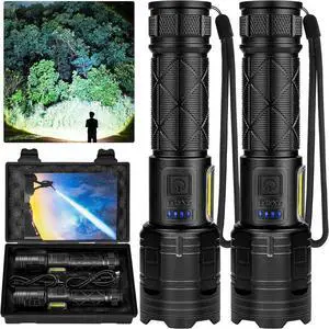 Rechargeable LED Flashlights High Lumens 990000 Lumen Super Bright Flashlight with 7 Modes & Waterproof Powerful USB Rechargeable Handheld Flash Light for Camping Home Black