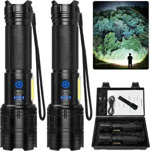 Rechargeable 990 000 Flashlight High Lumen - 2 Pack Super Bright LED Flash Light with COB 7 Modes Powerful Handheld Flashlight for Home (2)