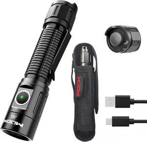 J81 Tactical Rechargeable Flashlight with Holster 1300 Lumen Super Bright IP68 Waterproof Dual Button Flashlight for Tactical Games Outdoor