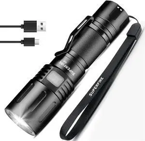 Flashlights High Lumens Rechargeable Powerful LED Pocket Flashlight with Clip 2100 Lumens Waterproof Tactical Flash Light with Zoomable Focus 5 Lighting Modes for Camping Hiking Working