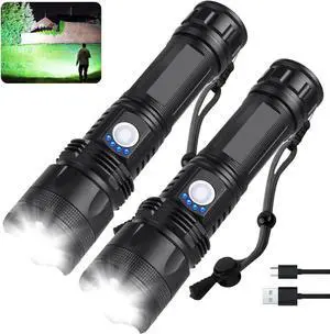 Rechargeable Flashlights 990 000 High Lumens - 2 Pack Super Bright LED Flash Light with 5 Modes 12 Hour Brightest Waterproof Handheld Flashlight for Home Camping