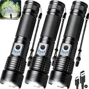 990 000 High Lumens Rechargeable Flashlights - 3 Pack Bright LED Flash Light for Home 5 Modes Handheld Flashlight for Camping Emergencies